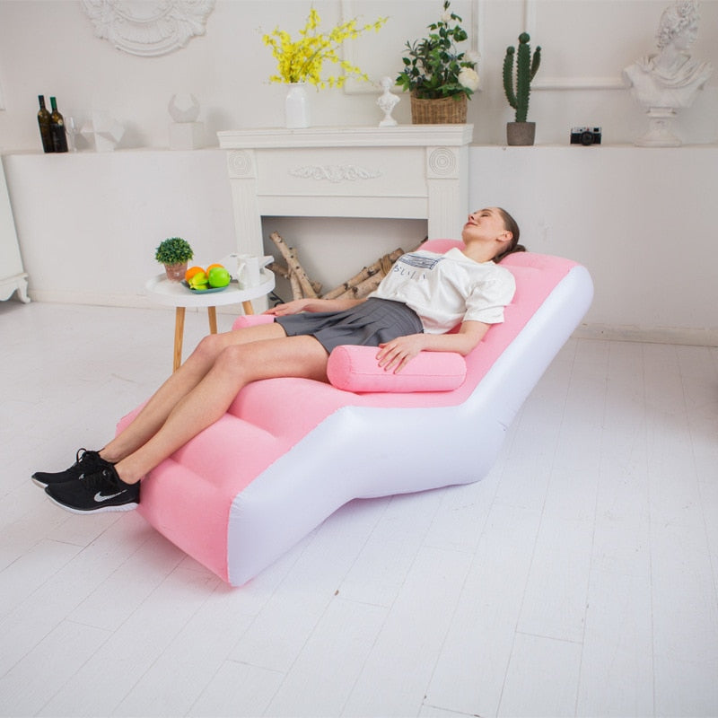 140cm Living Room S Shape Inflatable Sofa Chair Bed Portable Sofa Soft Comfortable