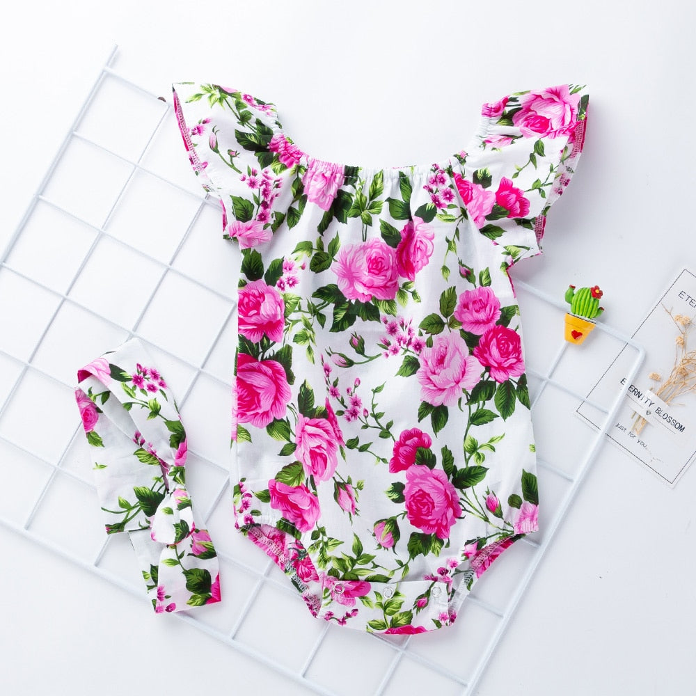2022 Babany bebe Newborn Baby Floral Print Flutter Romper Girls Clothes Summer Sleeveless Jumpsuit Photography Costume