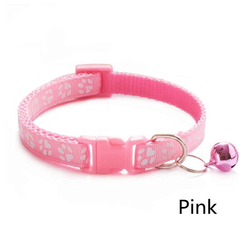 Pet Collar With Bell Cartoon Footprint Colorful Dog Puppy Cat Accessories Kitten Collar Adjustable Safety Bell Ring Necklace Pet