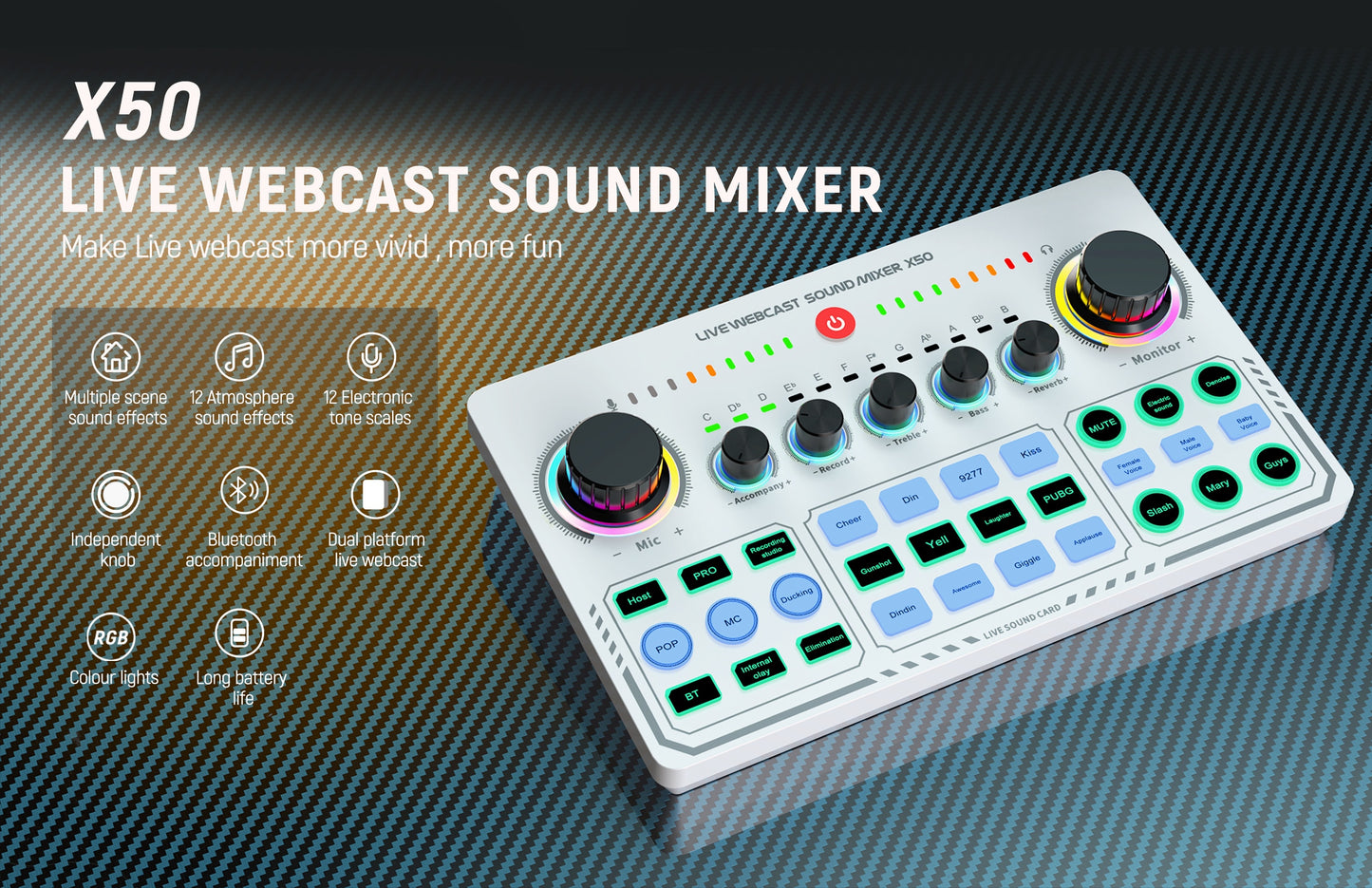 X50 Professional Recording Studio Sound Cards Live Stream USB Sound Card Live Broadcast Audio Mixer Interface for Living Games