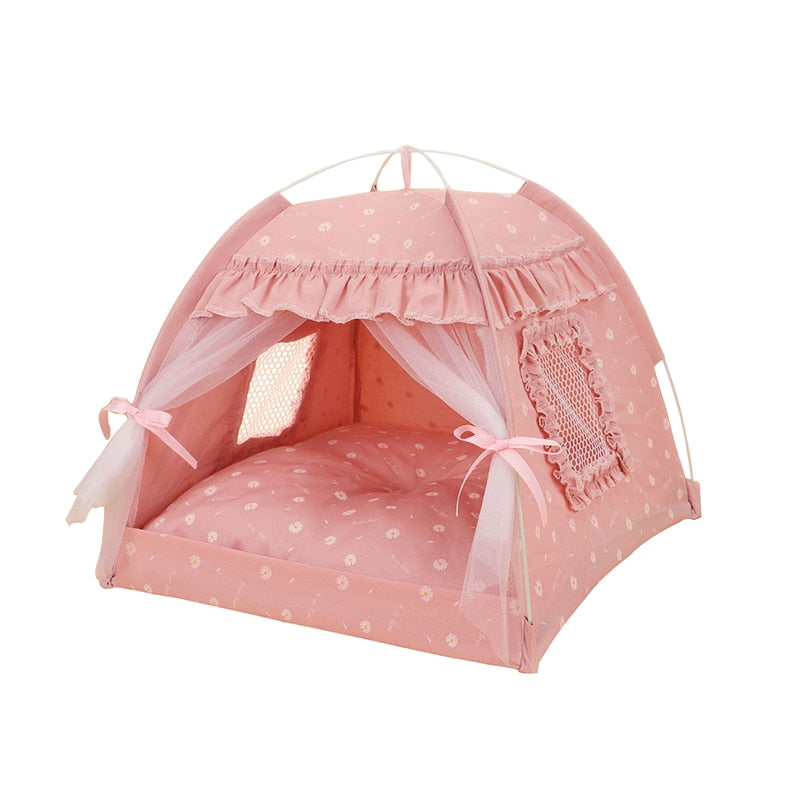 Pet Dog Tent Portable Cute Pattern Cat House Pet Small Dog Bed Breathable Thick Cushion Pet Hut Outdoor Indoor Pet Bed Supplies