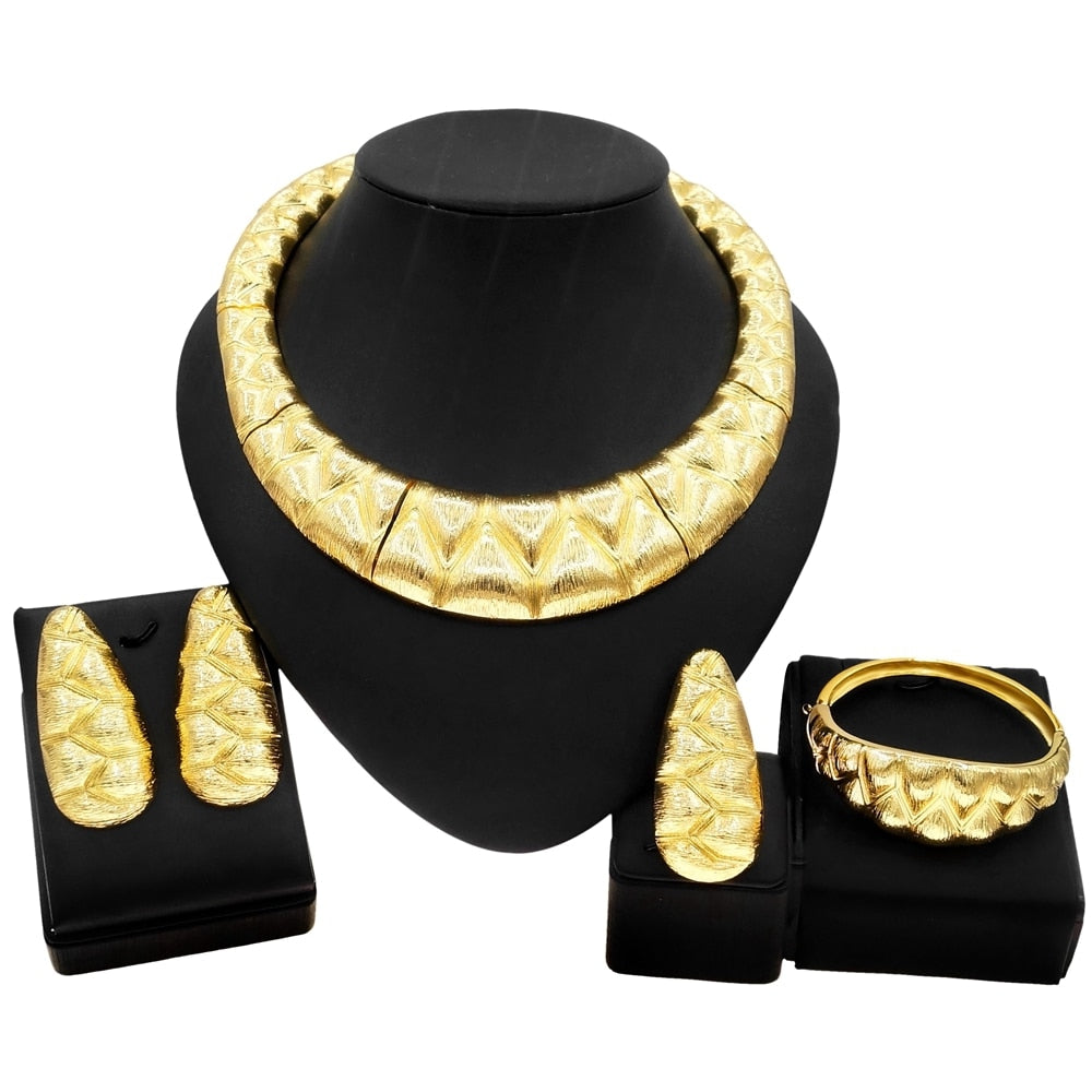 2022 Newest Luxury Brazil Gold Plated  Jewelry Set Ladies Exquisite Necklace Earrings Ring Bracelet Gift H00103